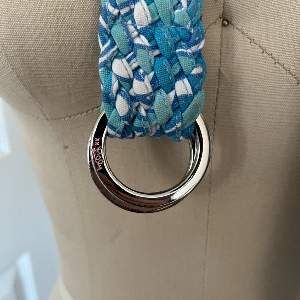 Lilly Pulitzer Woven Braided Cotton Belt Silver O-Ring Buckle Blue White Y2K S - Picture 3 of 5
